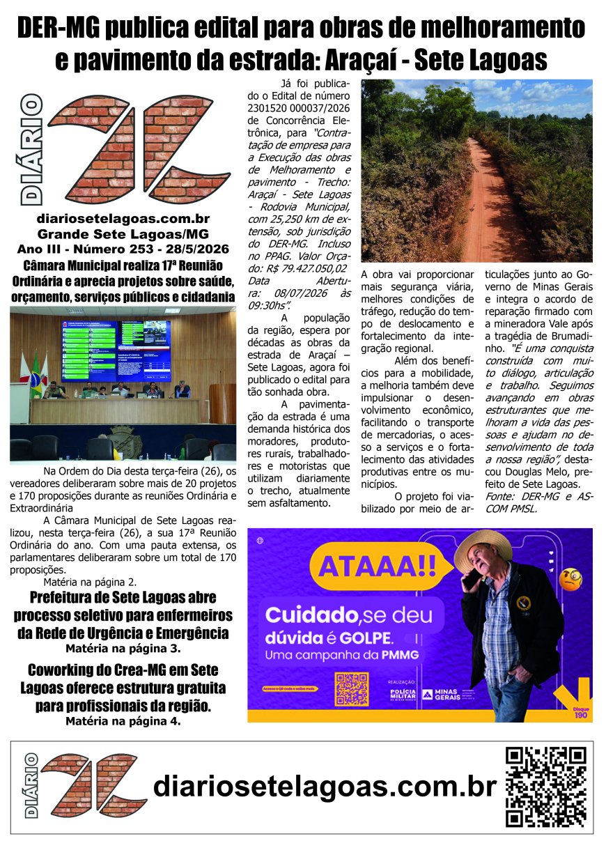 Jornal Diário Sete Lagoas de quinta-feira dia 28 de maio de 2026