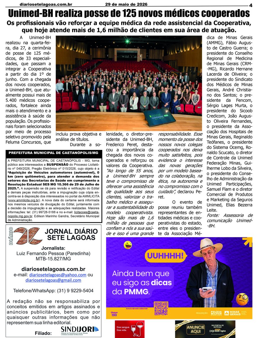 Jornal Diário Sete Lagoas de sexta-feira dia 29 de maio de 2026