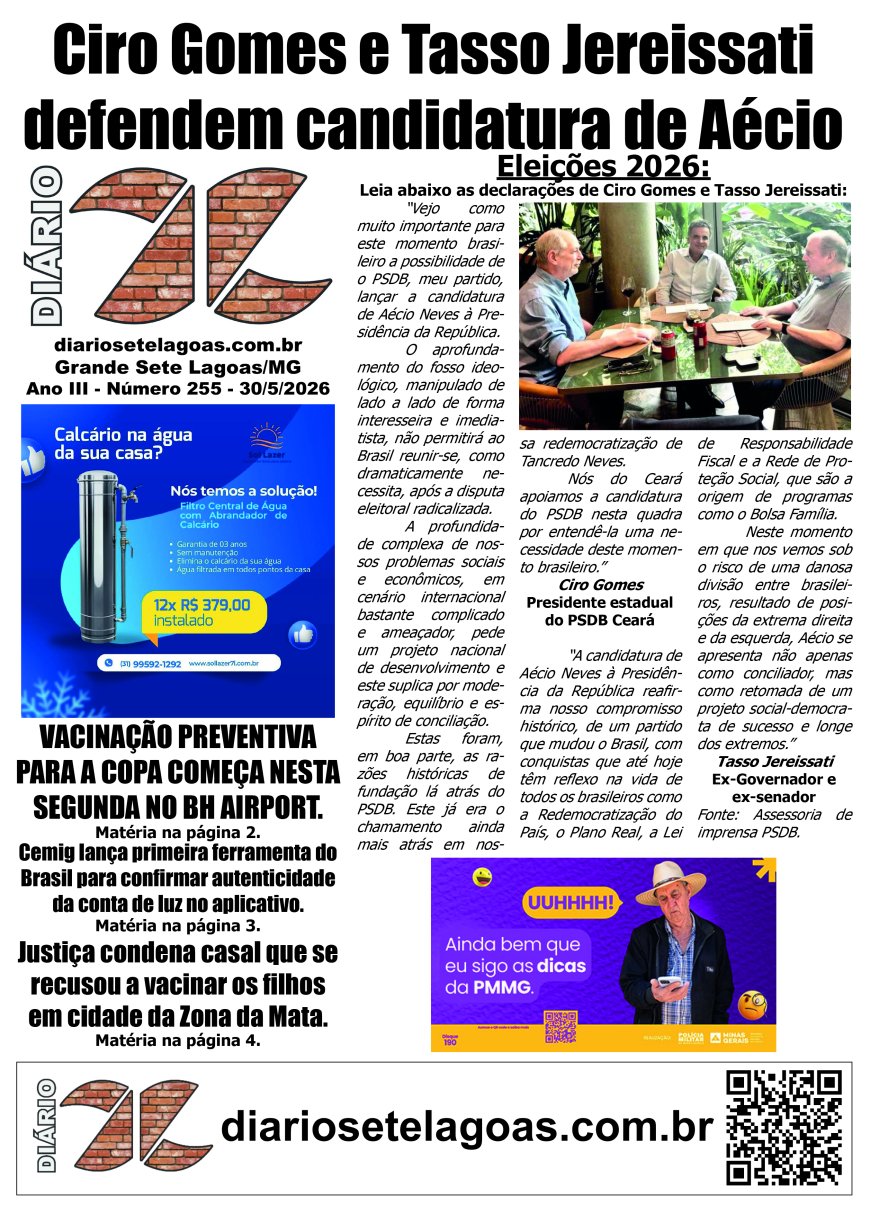 Jornal Diário Sete Lagoas de sábado dia 30 de maio de 2026