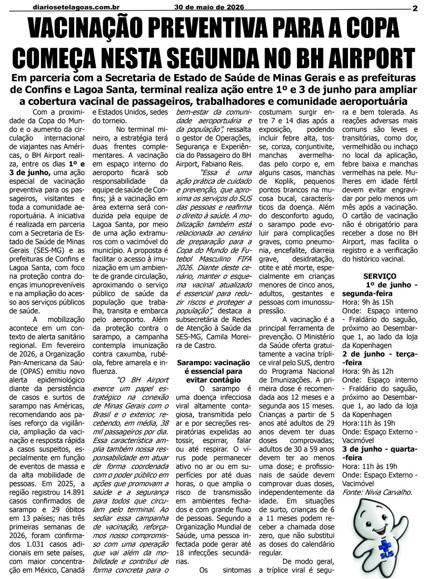 Jornal Diário Sete Lagoas de sábado dia 30 de maio de 2026
