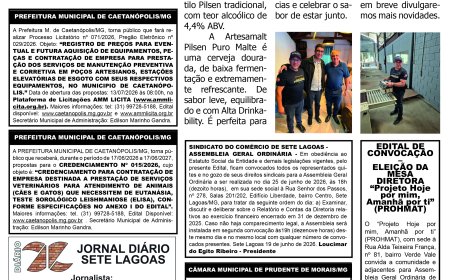Jornal Diário Sete Lagoas de sexta-feira dia 19 de junho de 2026