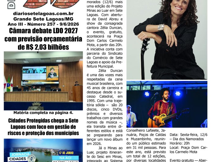 Jornal Diário Sete Lagoas de terça-feira dia 9 de junho de 2026