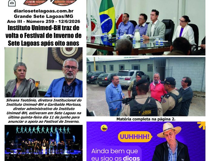 Jornal Diário Sete Lagoas de sexta-feira dia 12 de junho de 2026