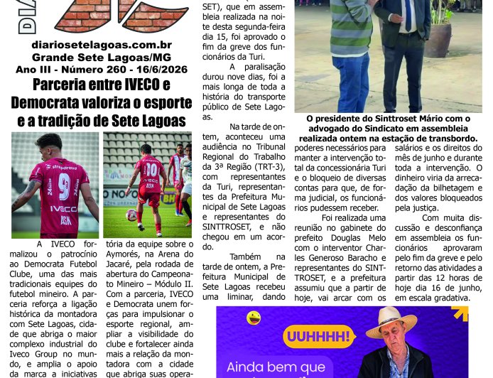 Jornal Diário Sete Lagoas de terça-feira dia 16 de junho de 2026