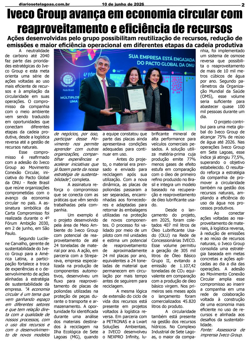 Jornal Diário Sete Lagoas de quarta-feira dia 10 de junho de 2026