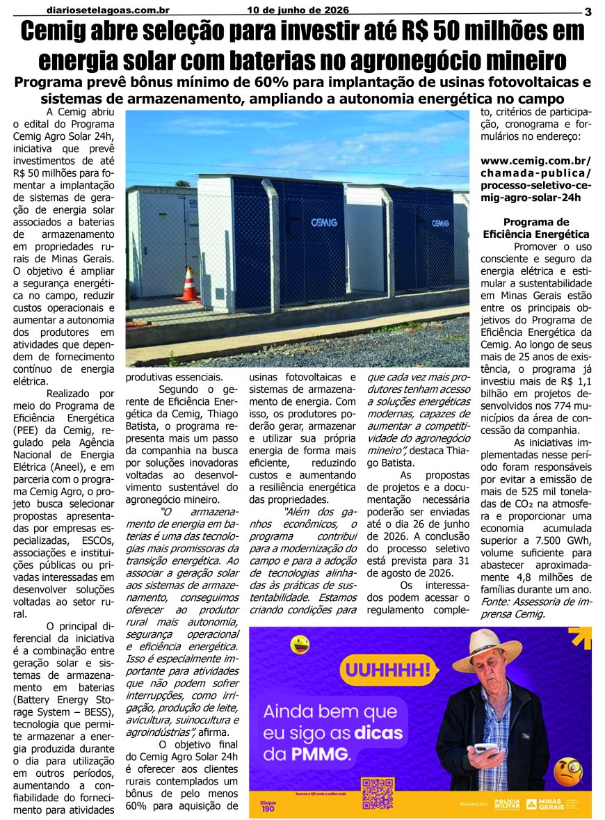 Jornal Diário Sete Lagoas de quarta-feira dia 10 de junho de 2026