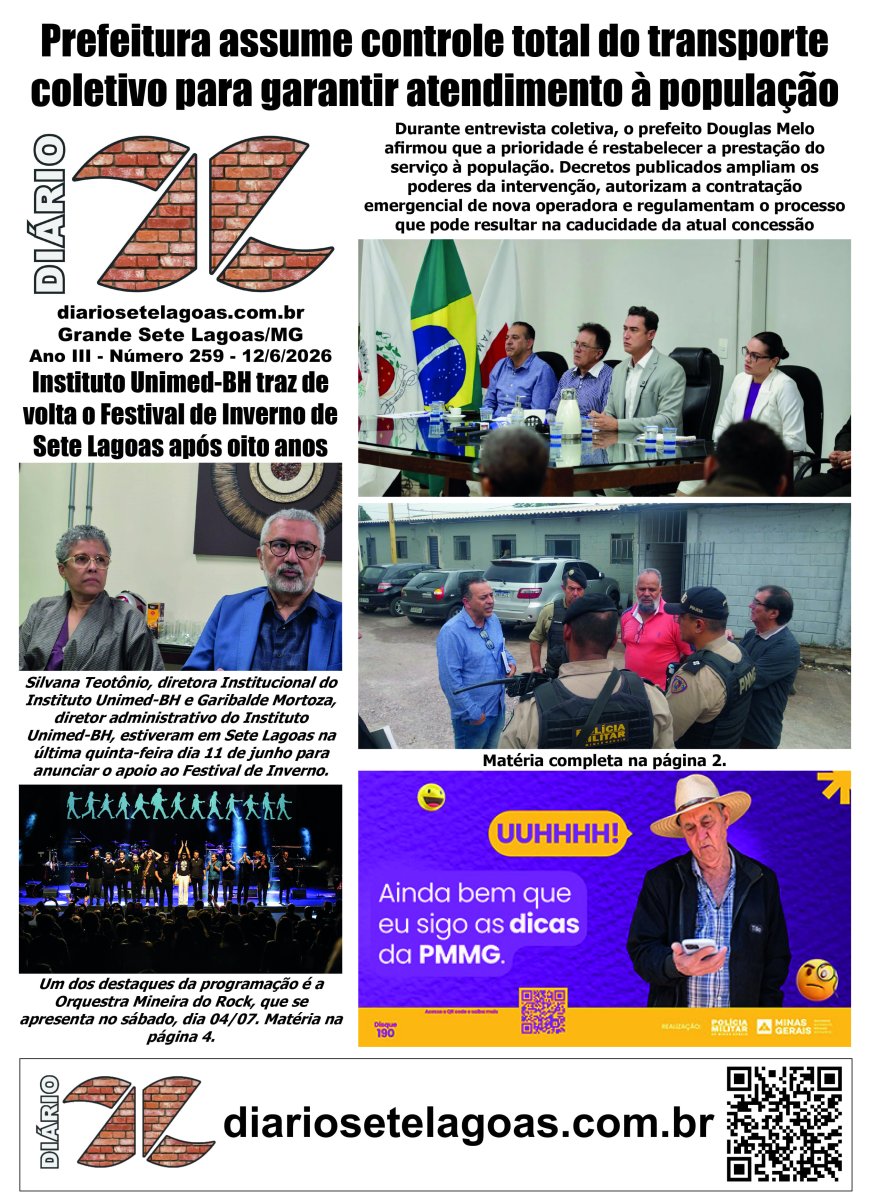 Jornal Diário Sete Lagoas de sexta-feira dia 12 de junho de 2026
