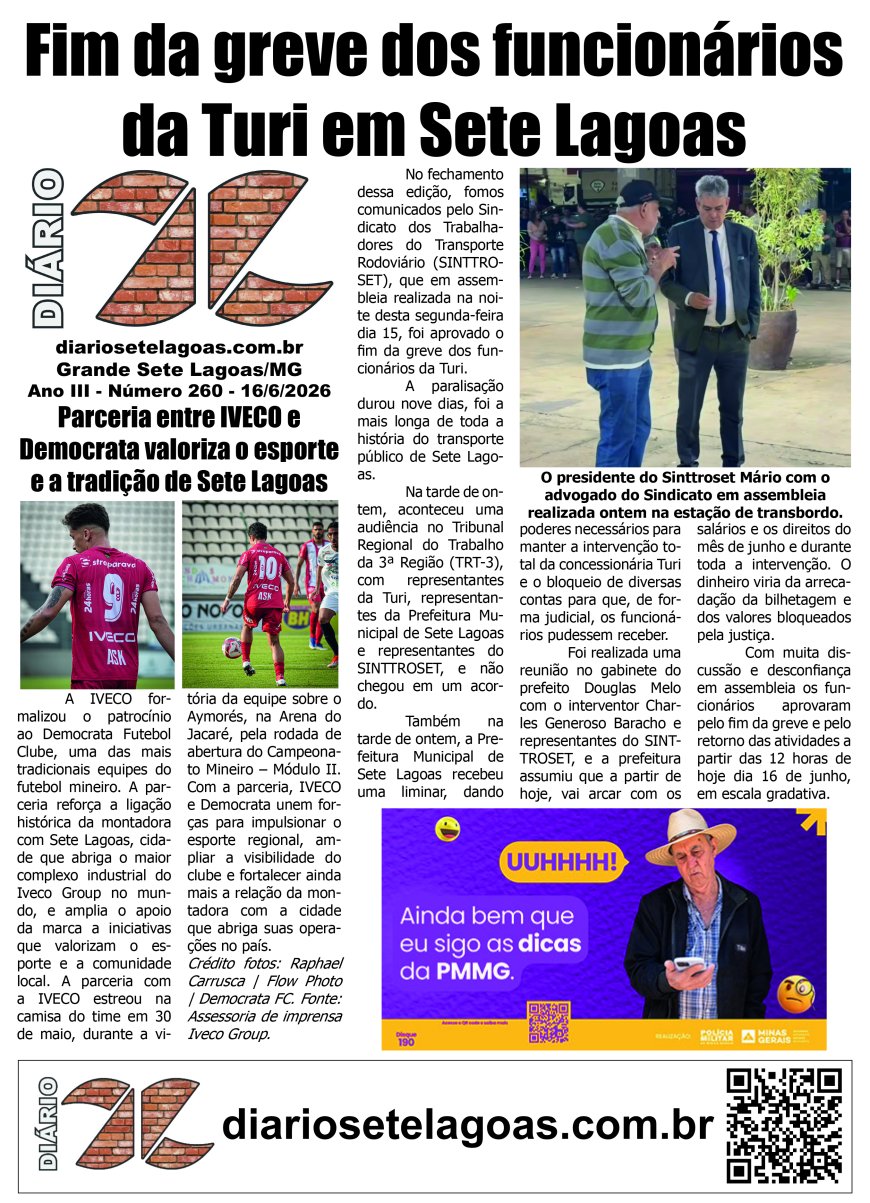 Jornal Diário Sete Lagoas de terça-feira dia 16 de junho de 2026
