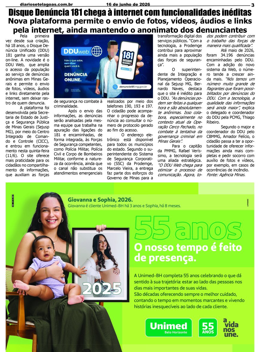 Jornal Diário Sete Lagoas de terça-feira dia 16 de junho de 2026