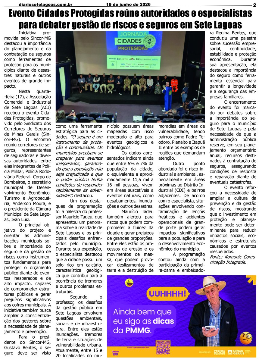 Jornal Diário Sete Lagoas de sexta-feira dia 19 de junho de 2026