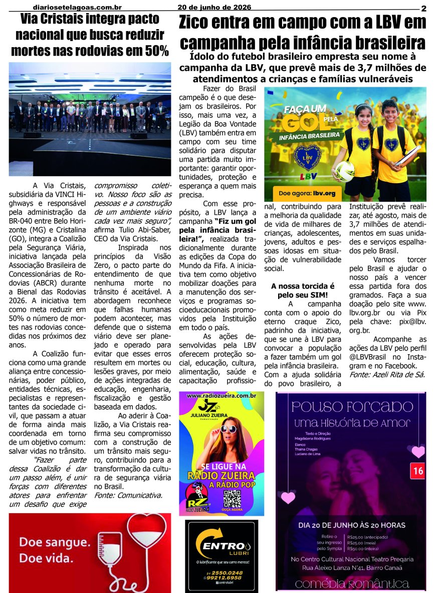 Jornal Diário Sete Lagoas de sábado dia 20 de junho de 2026