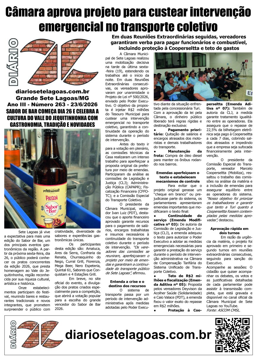Jornal Diário Sete Lagoas de terça-feira dia 23 de junho de 2026