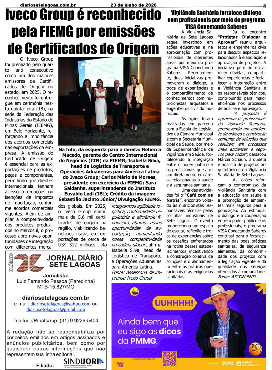 Jornal Diário Sete Lagoas de terça-feira dia 23 de junho de 2026
