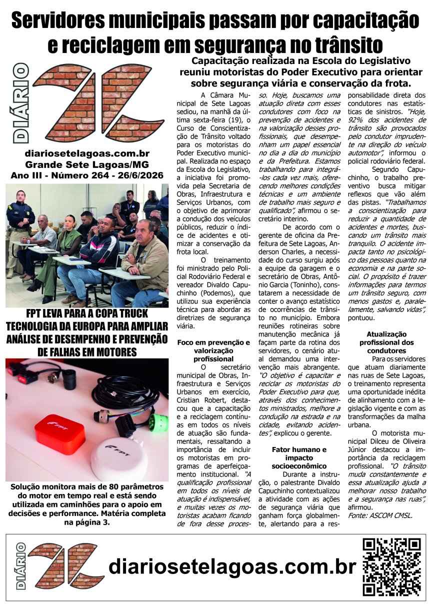 Jornal Diário Sete Lagoas de sexta-feira dia 26 de junho de 2026