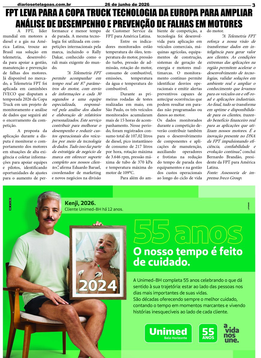 Jornal Diário Sete Lagoas de sexta-feira dia 26 de junho de 2026