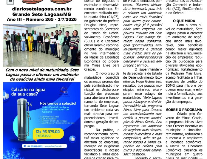 Jornal Diário Sete Lagoas de sexta-feira dia 3 de julho de 2026