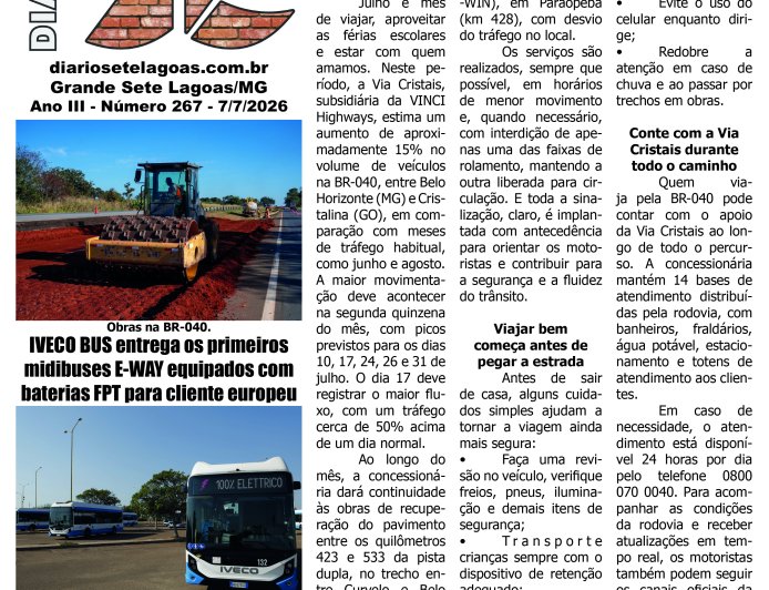 Jornal Diário Sete Lagoas de terça-feira dia 7 de julho de 2026