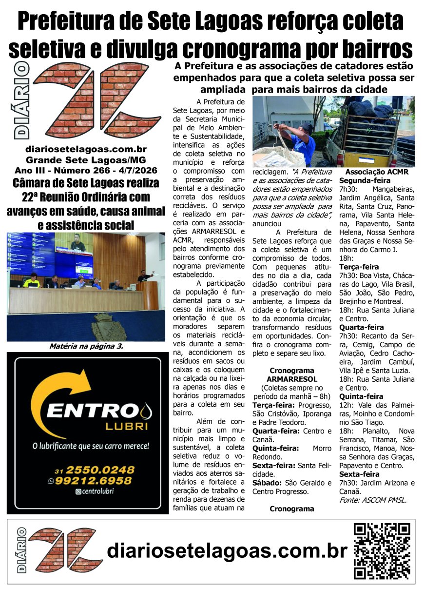 Jornal Diário Sete Lagoas de sábado dia 4 de julho de 2026