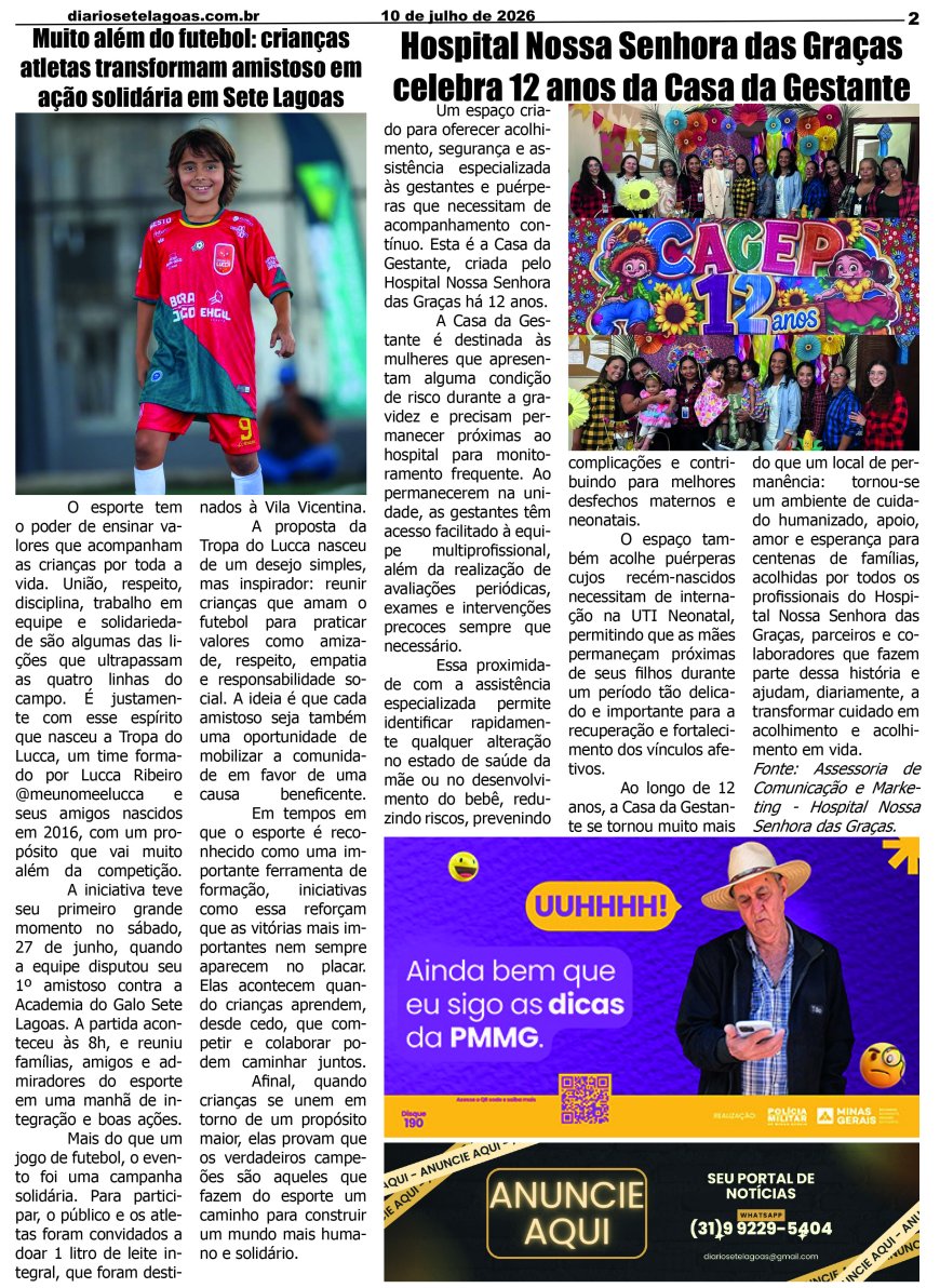 Jornal Diário Sete Lagoas de sexta-feira dia 10 de julho de 2026