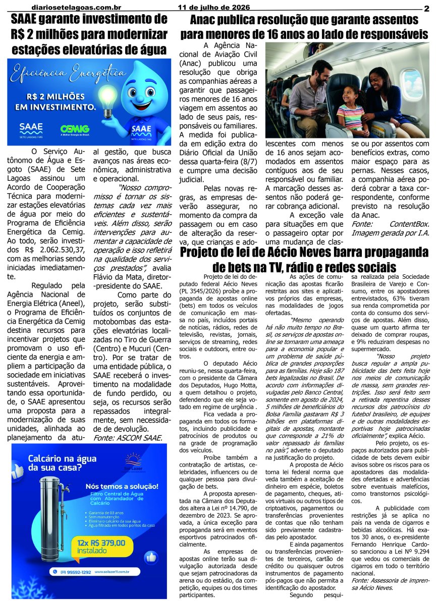 Jornal Diário Sete Lagoas de sábado dia 11 de julho de 2026