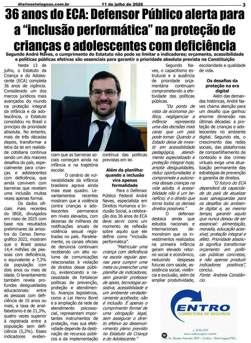 Jornal Diário Sete Lagoas de sábado dia 11 de julho de 2026
