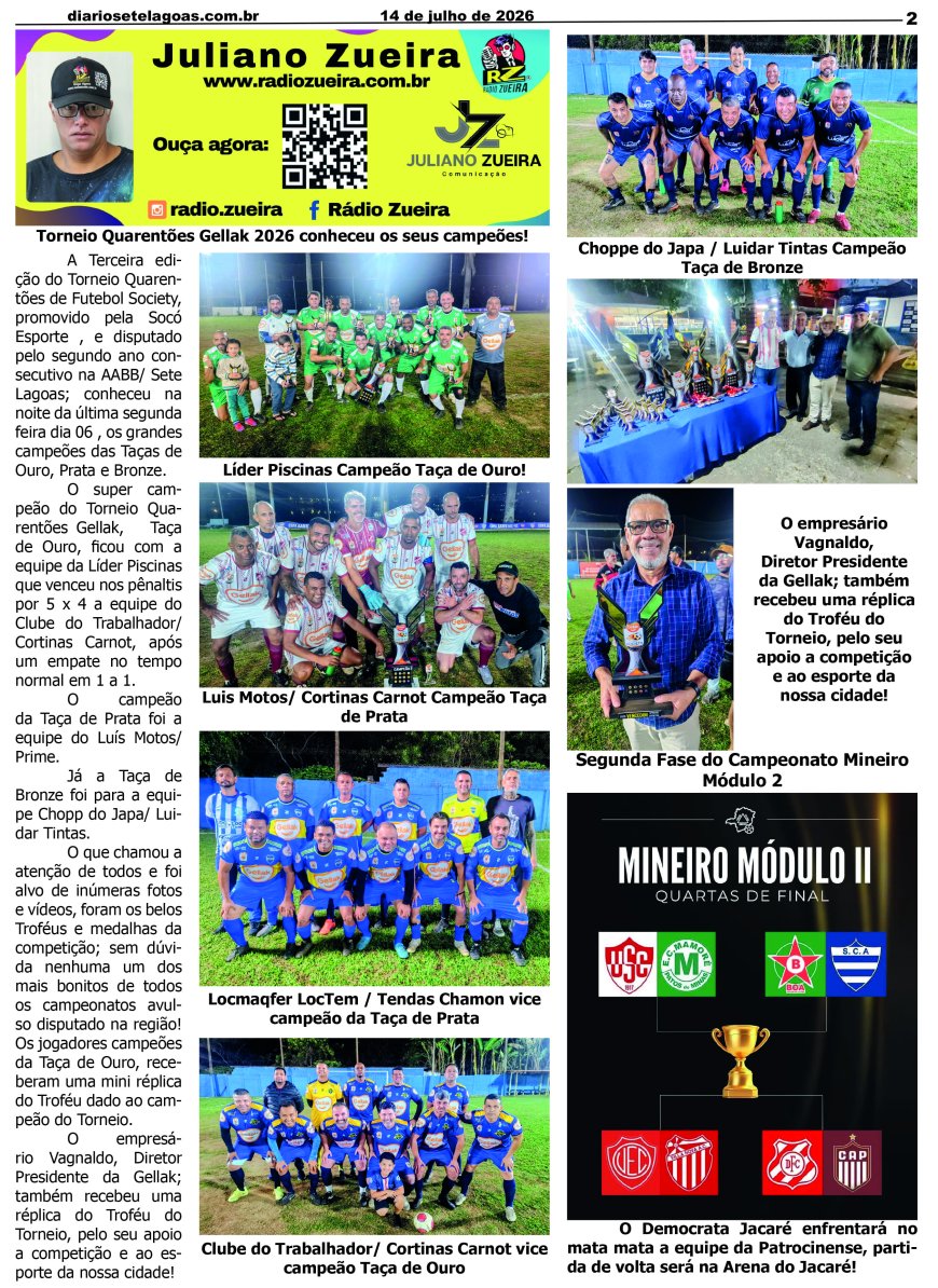 Jornal Diário Sete Lagoas de terça-feira dia 14 de julho de 2026